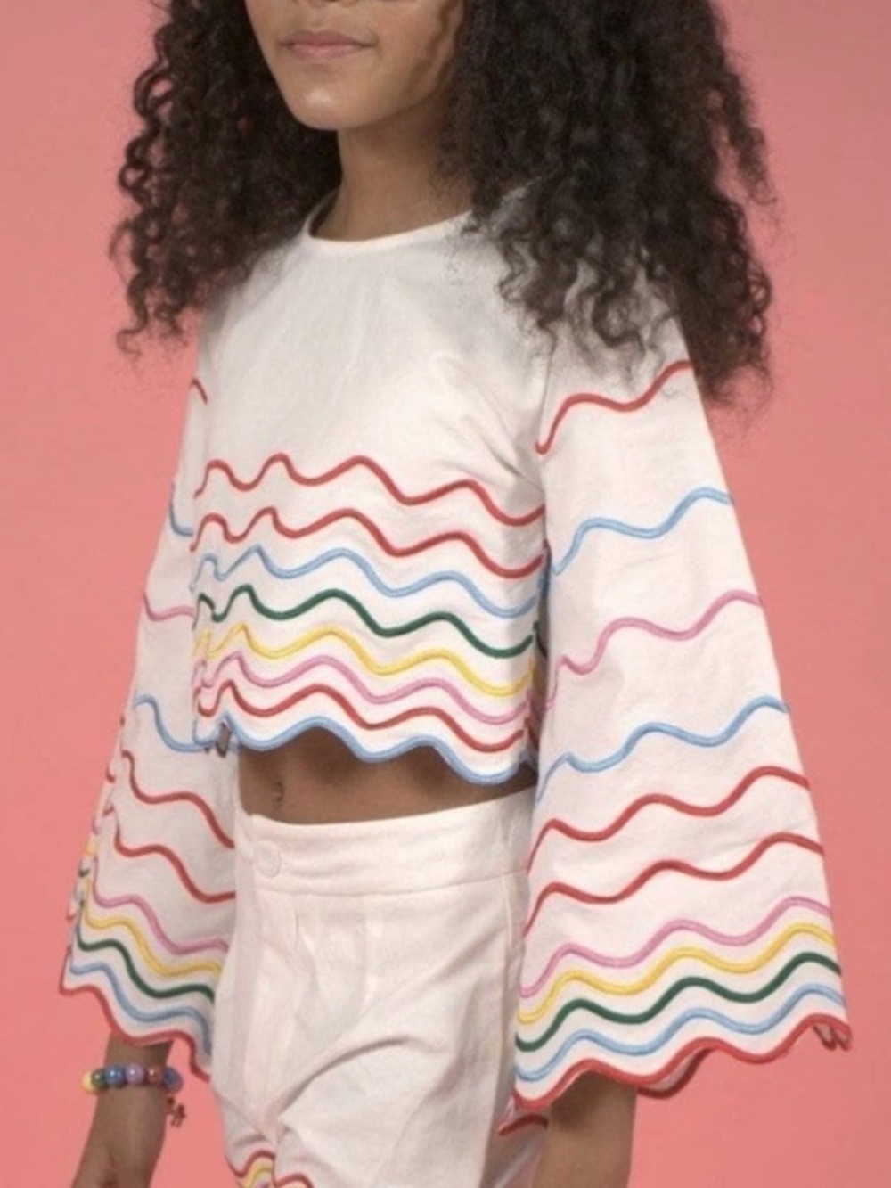 Lola + the Boys Rainbow Bright Wave Embroidered Top